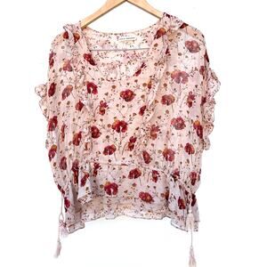 Ulla Johnson Silk Pink Floral Ruffle Blouse 6 Romantic Top Ethereal Girly